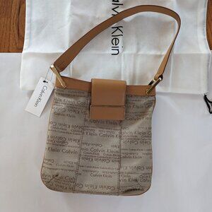 Calvin Klein Signature Monogram Shoulder Bag  - NWT Leather Trim & Shoulder Trap